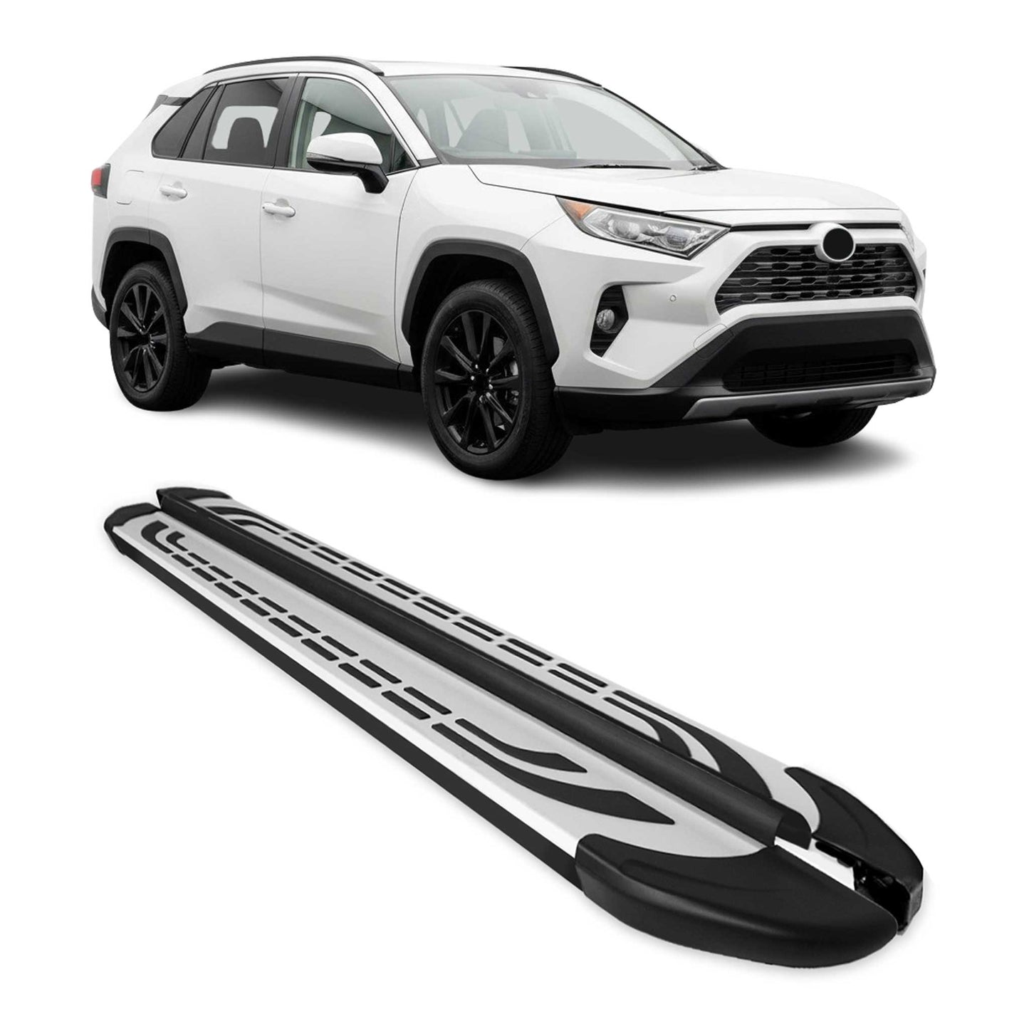 Trittbretter Seitenschweller für Toyota RAV4 Hybrid 2018-2025 Silber Schwarz 2x