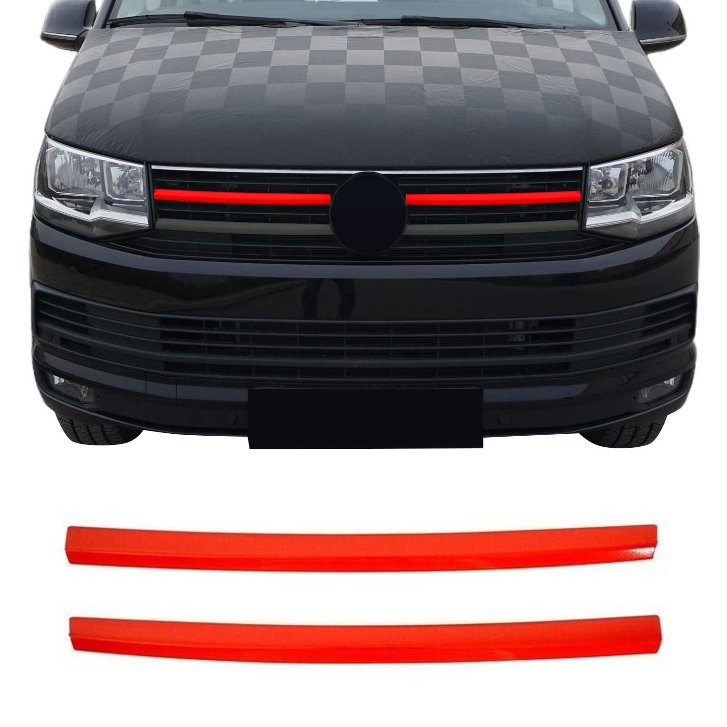 Grilă radiator VW T6 2015-19 Highline, oțel inoxidabil, roșu, 2 buc.