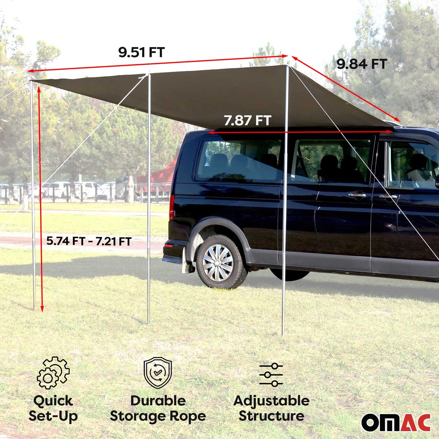 Sonnensegel Kederschiene & Markise Vorzelt Satz für VW T5 T6 ab 2003 L2 Silber
