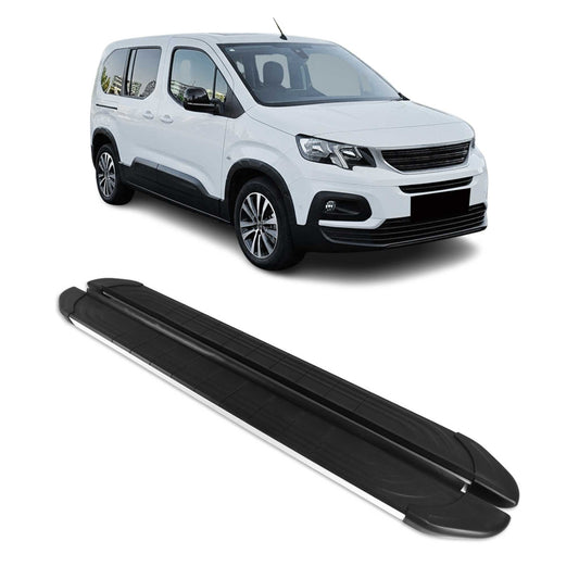 Seitenschweller Trittbretter für Peugeot Rifter 2019-2025 Kombi L2 Silber 2 tlg