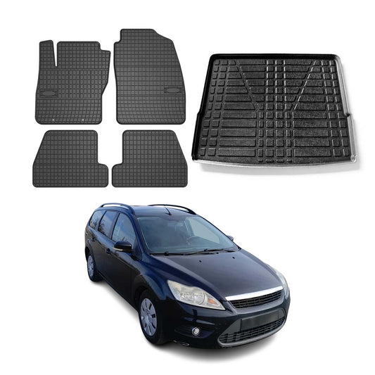 Set covorașe și portbagaj pentru Ford Focus mk2 2004-2011 Turnier (break) cauciuc 5x