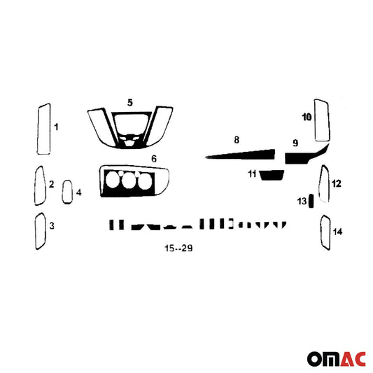 Ornamente interioare cockpit pentru Ford Transit Van 2014-2025, aspect lemn masiv, 29 bucăți