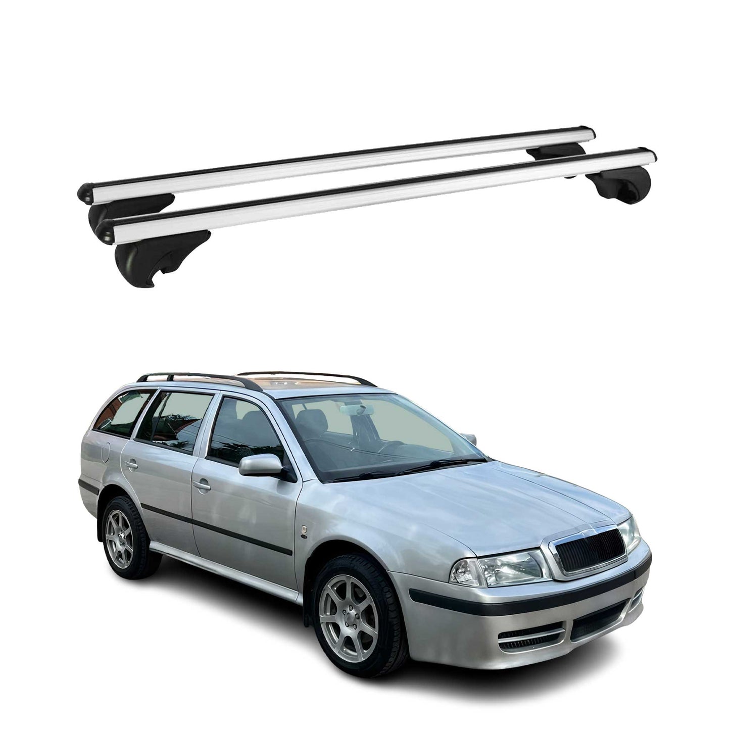 Portbagaj de plafon pentru Skoda Octavia mk1 Estate 1998-2004 75kg aluminiu argintiu 2x