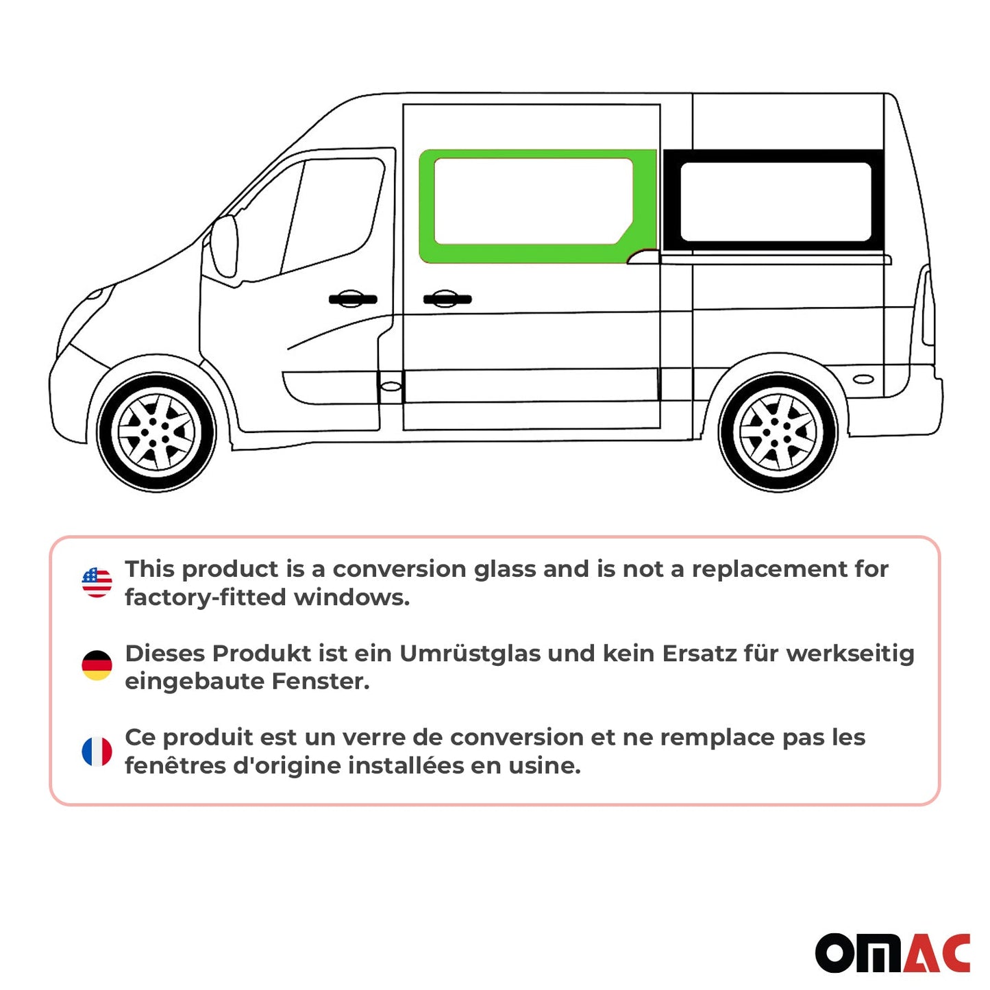 Seitenfenster Auto Fenster für Opel Movano 2010–2021 Schiebetür Vorne Links L1