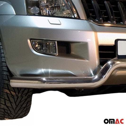 Bară de protecție/buton față pentru Toyota Land Cruiser 120 2003-2009, argintie, cu ABE (omologare de tip germană).