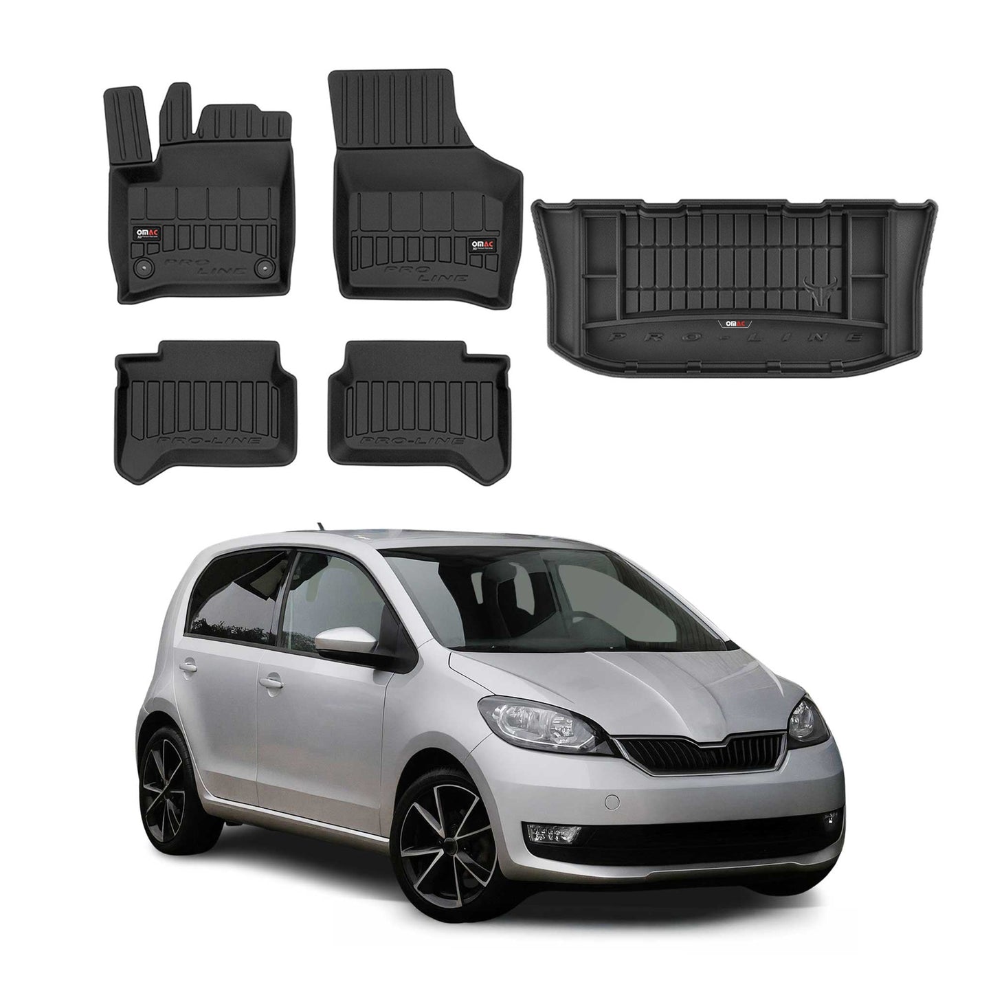 OMAC Fußmatten & Kofferraumwanne Set für Skoda e-Citigo 2019-2025 Gummi 5x