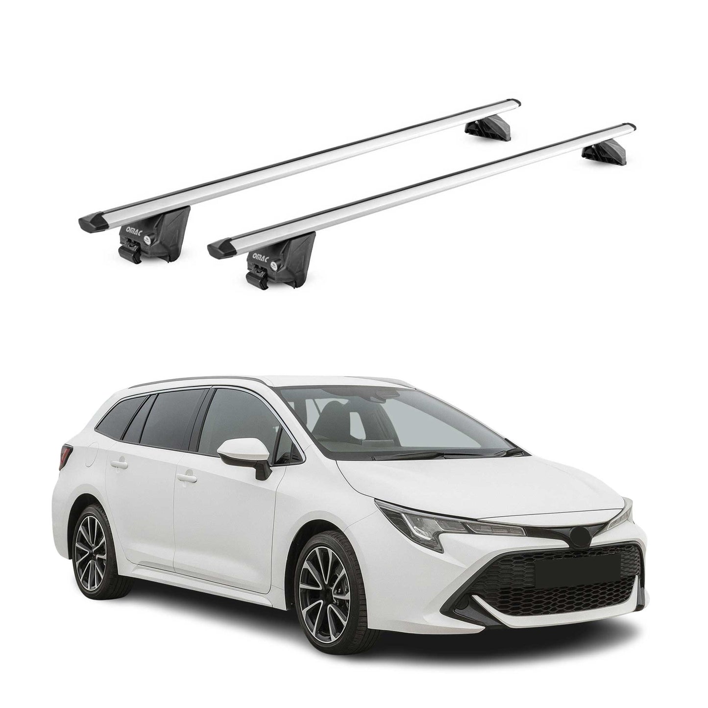 Bară portbagaj pentru Toyota Corolla Estate 2019-2025, capacitate 100 kg, aluminiu, argintiu, 2 piese, cu ABE (omologare de tip germană).