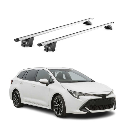 Bară portbagaj pentru Toyota Corolla Estate 2019-2025, capacitate 100 kg, aluminiu, argintiu, 2 piese, cu ABE (omologare de tip germană).