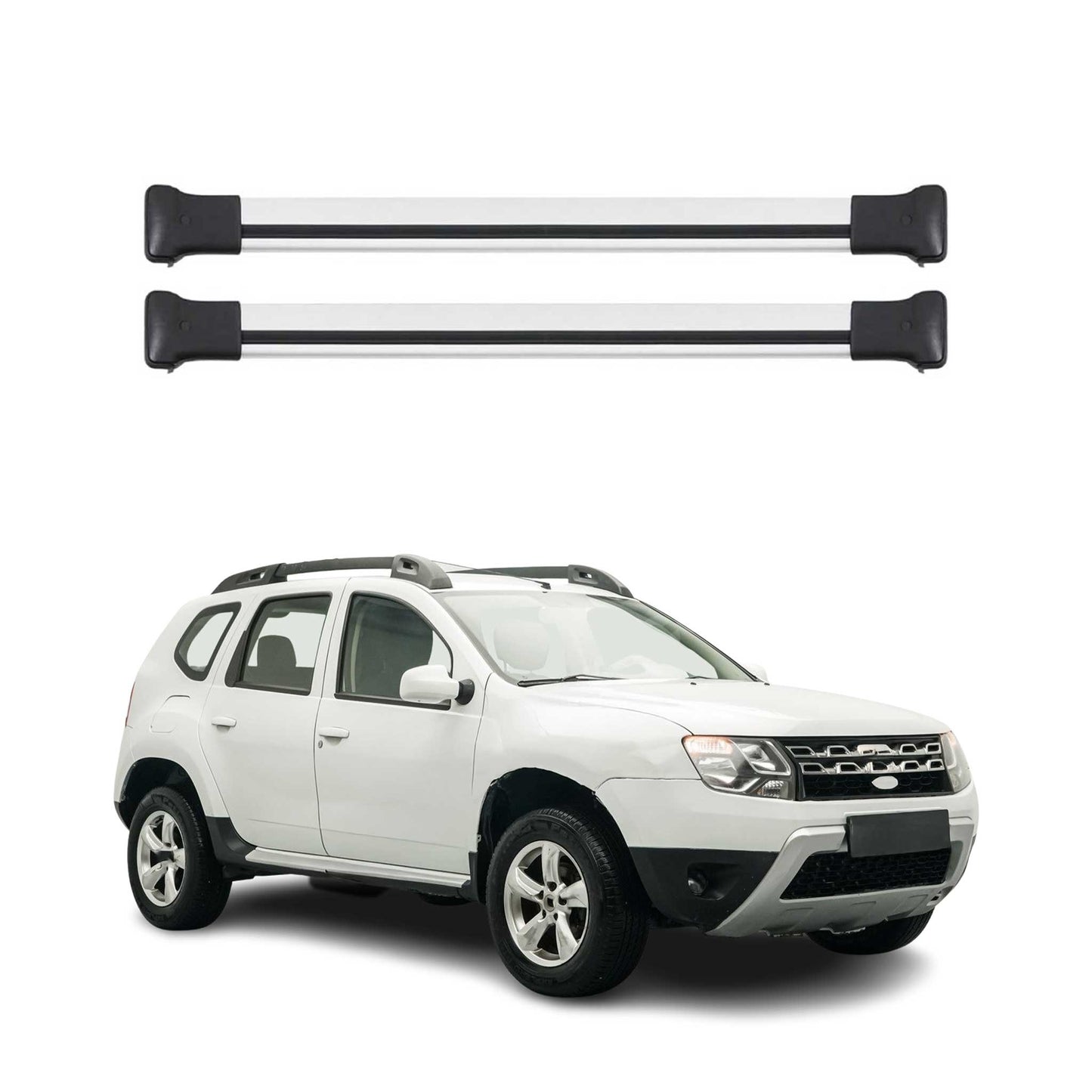 Portbagaj de plafon pentru Dacia Duster mk1 2014-2017 FL 75kg aluminiu argintiu 2 buc