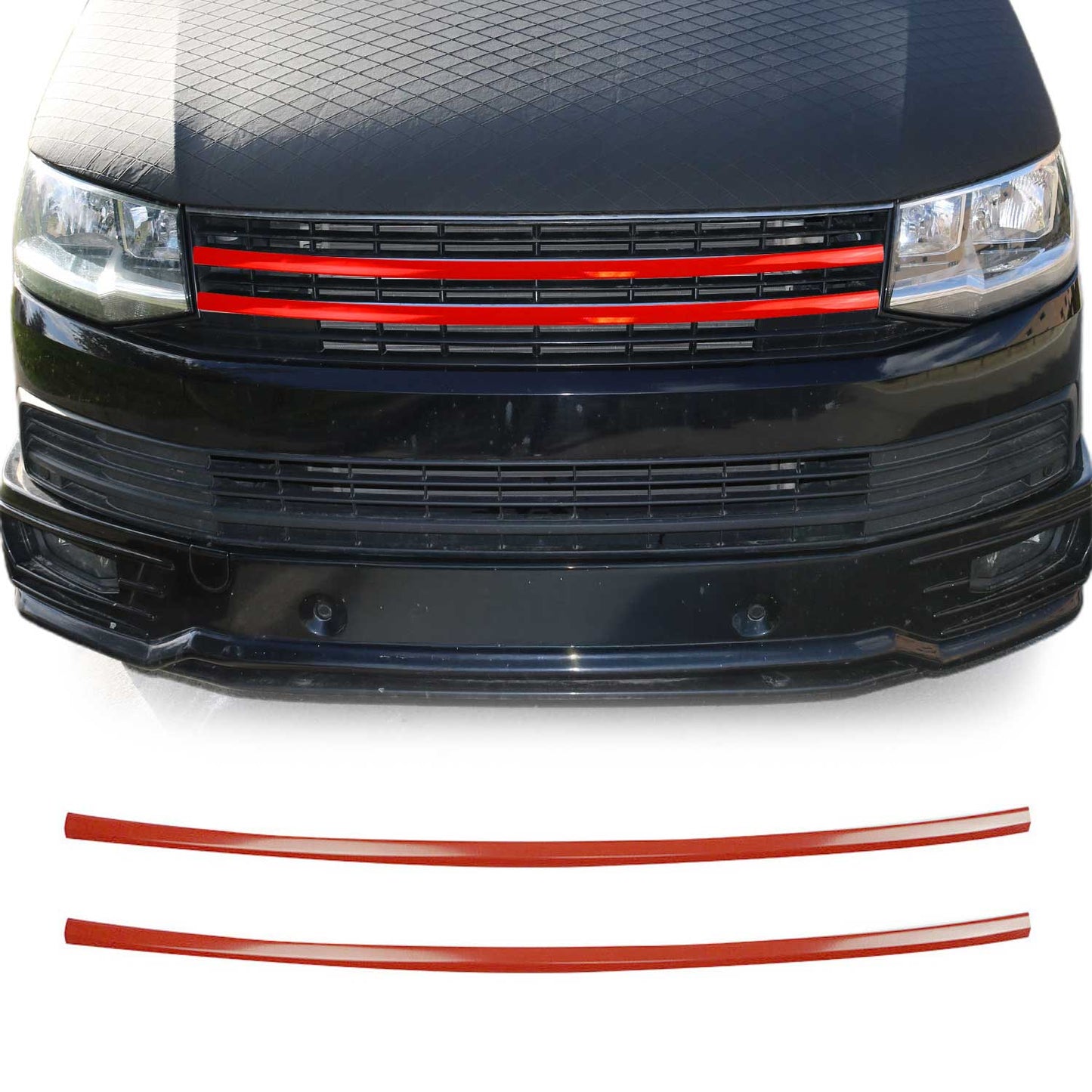 Kühlergrill Leiste Grillleisten für VW T6 Transporter 2015-2019 Edelstahl Rot 2x