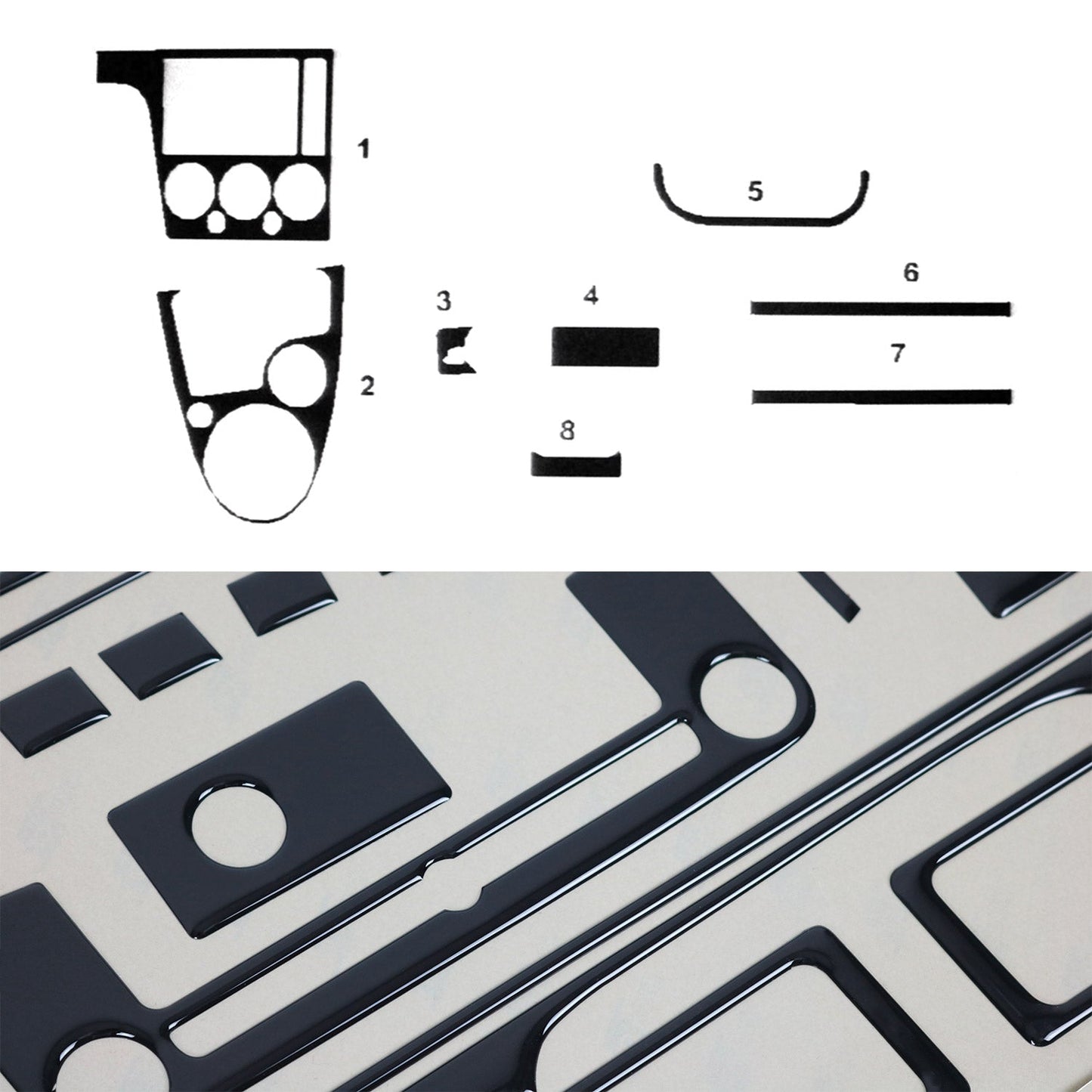 Ornamente interioare cockpit pentru Ford Focus 2004-2008, aspect negru piano, 12 bucăți