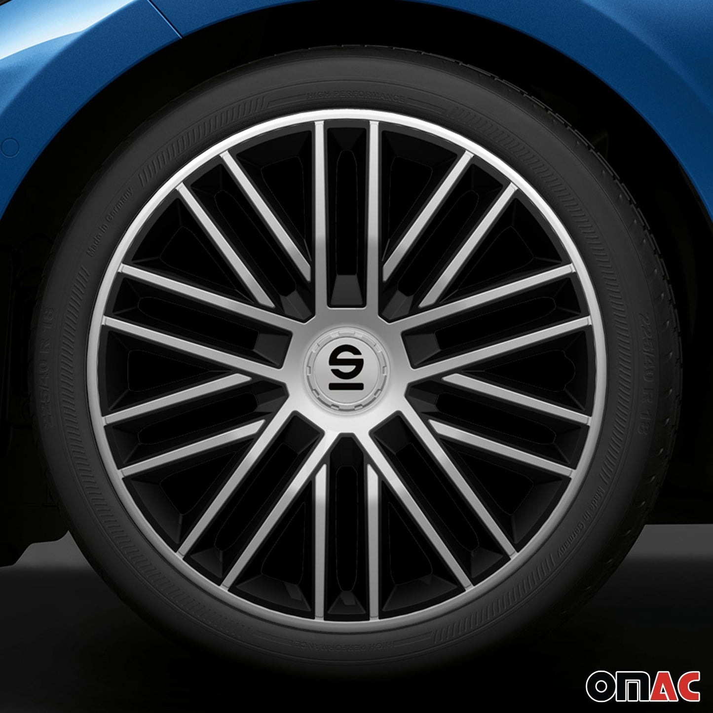 Radkappen Radzierblenden Sparco Bergamo 14" Zoll Abdeckung Set Silber Schwarz 4x