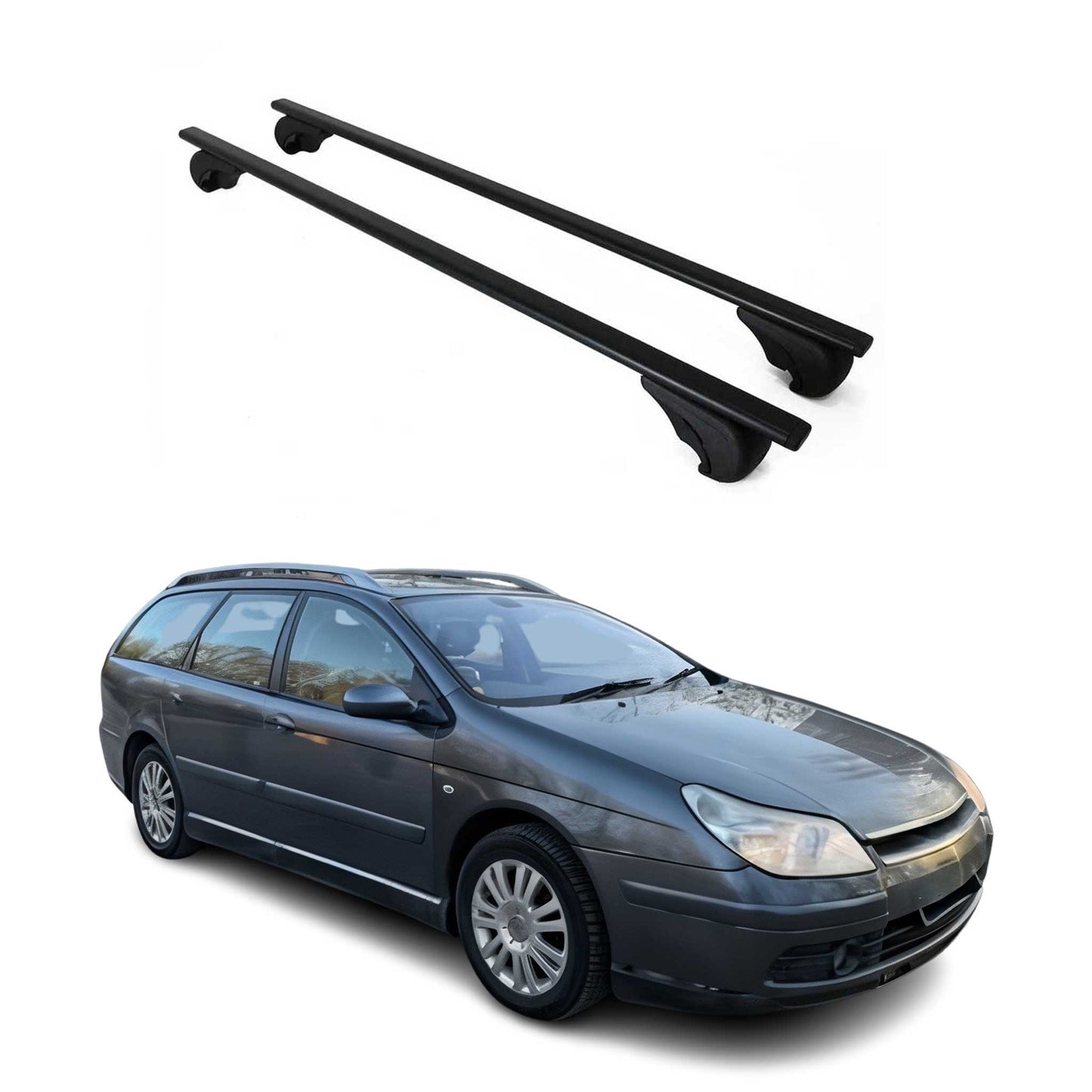 Dachträger Grundtäger für Citroen C5 Kombi 2001-2008 75kg Metall Schwarz 2 tlg