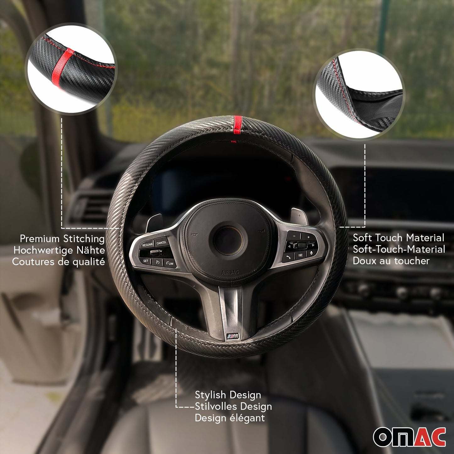 Lenkradbezug Lenkradschoner Lenkrad abdeckung Schwarz Rot Streifen Ø 38-40 cm