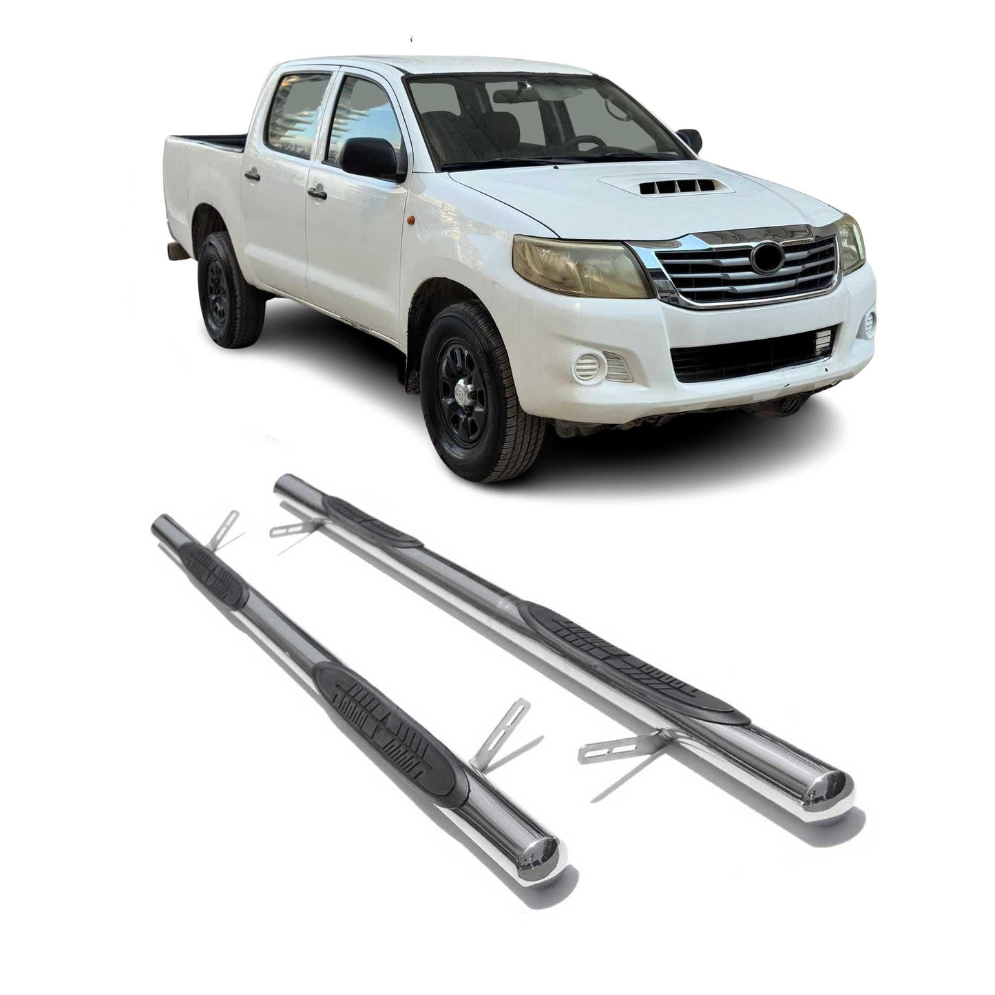 StahlTrittbretter Schwellerrohre für Toyota Hilux DoubleCab 2005-2015 Silber
