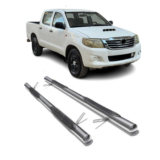 StahlTrittbretter Schwellerrohre für Toyota Hilux DoubleCab 2005-2015 Silber