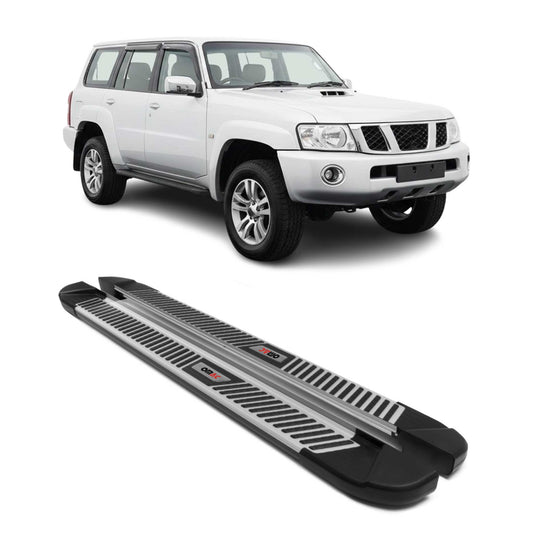 Trittbretter Seitenschweller für Nissan Patrol 2010-2022 Alu Schwarz Silber 2x