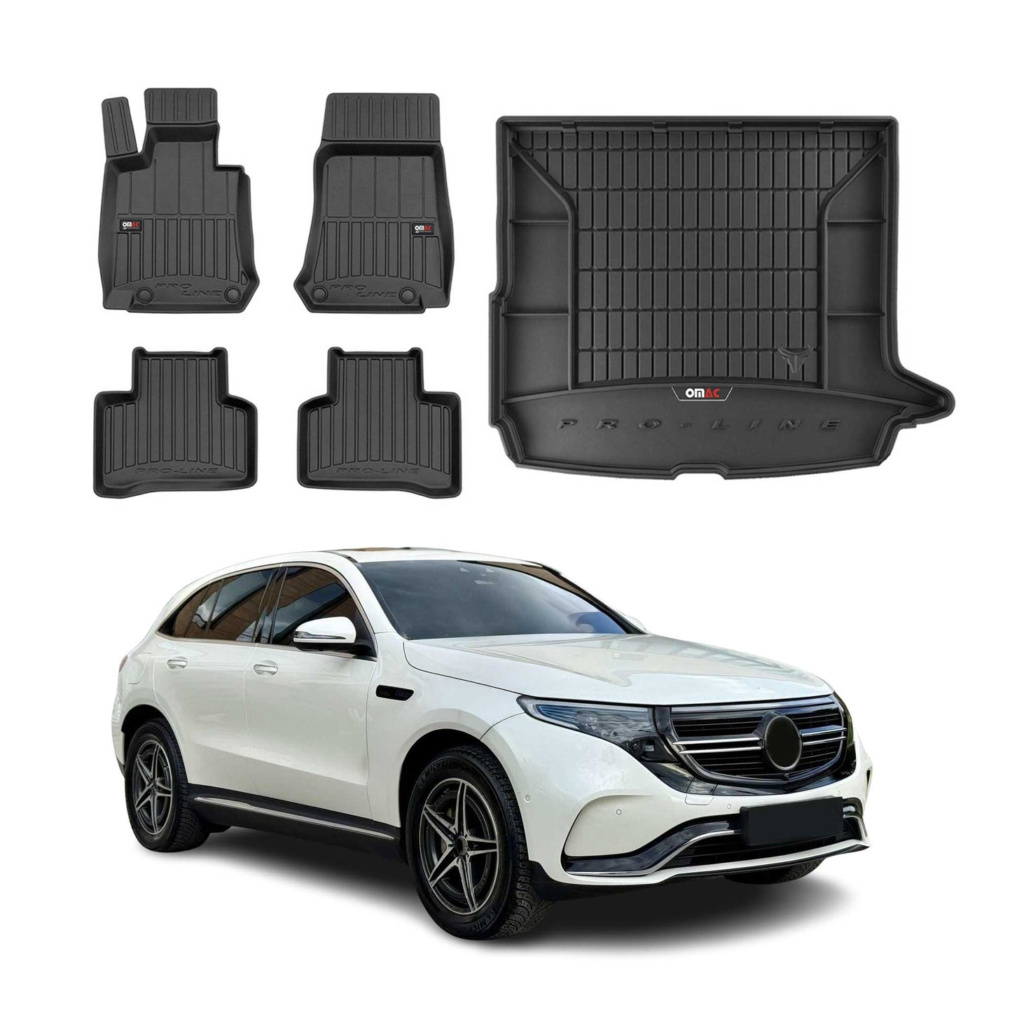 OMAC Fußmatten & Kofferraumwanne Set für Mercedes EQC 2019-2025 Gummi Schwarz 5x