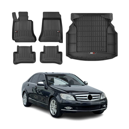 OMAC Fußmatten & Kofferraumwanne Set für Mercedes C Klasse W204 2007-2015 Gummi
