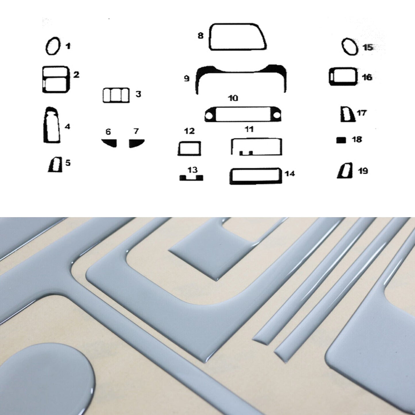 Ornamente interioare cockpit pentru Honda Civic 1995-2000, aspect aluminiu, 19 bucăți