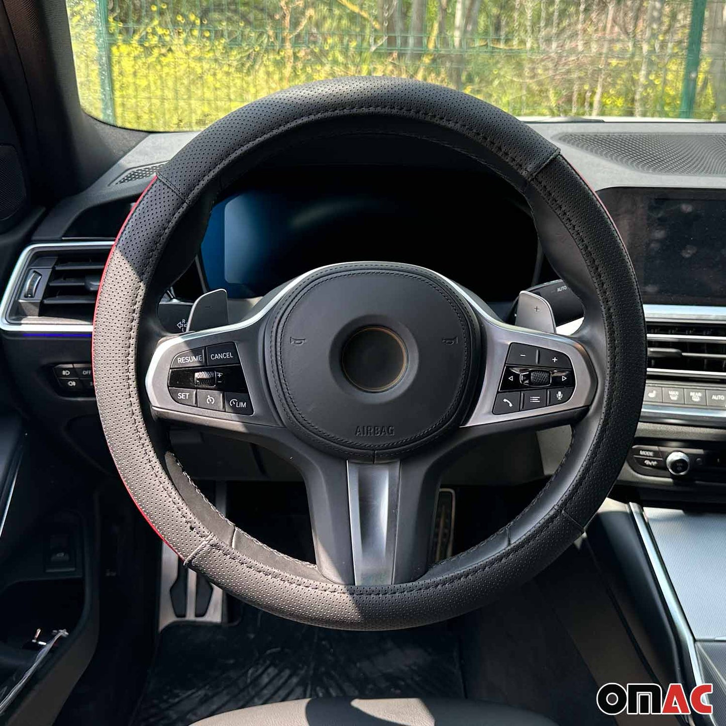 Lenkradbezug Lenkradschoner Lenkrad abdeckung Schwarz Halbmond Rot Ø 38-40 cm