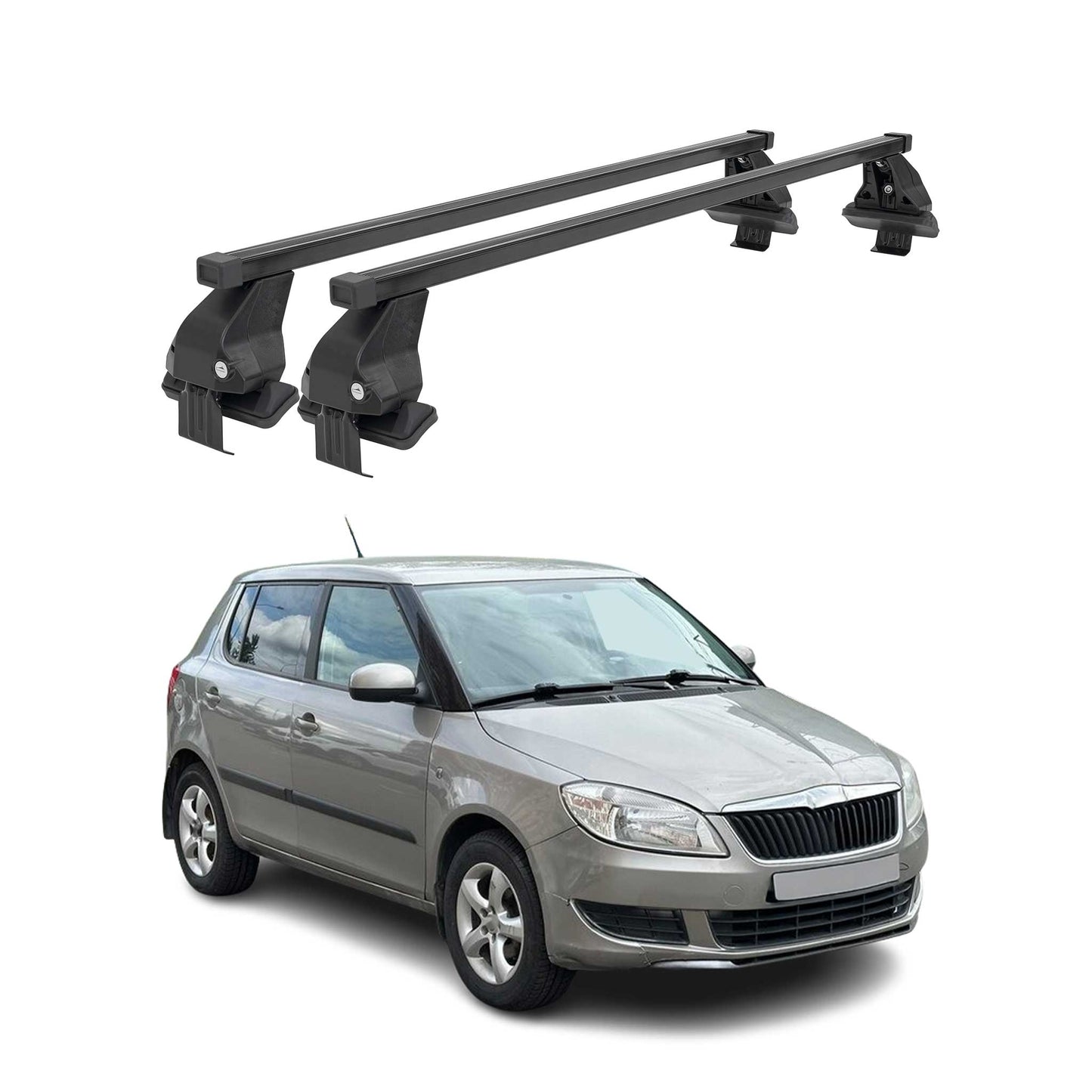 Menabo Dachträger Grundtäger für Skoda Fabia mk2 2007-2014 50kg Stahl Schwarz 2x