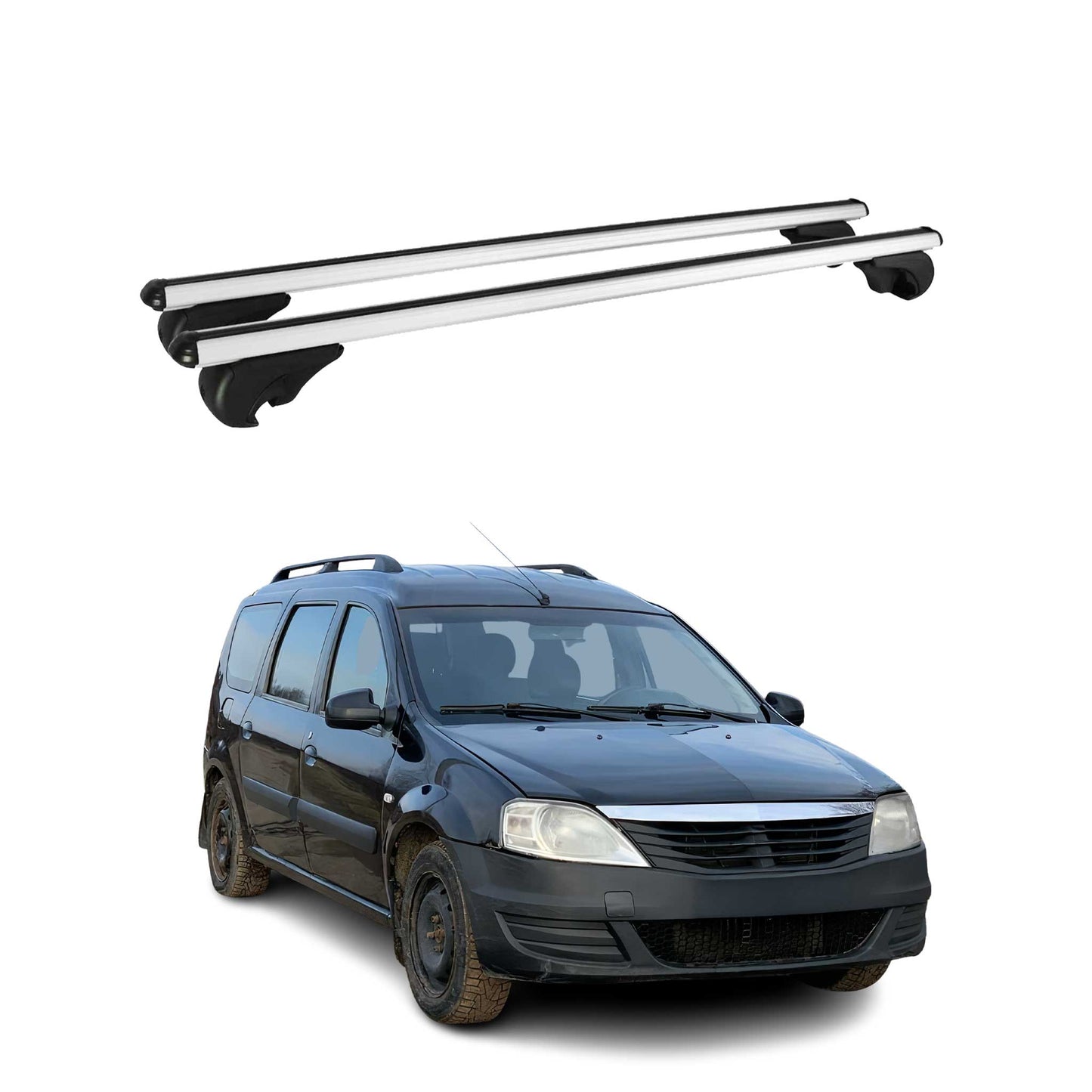 Portbagaj de plafon pentru Dacia Logan mk1 2008-2012 FL 75kg aluminiu argintiu 2 buc