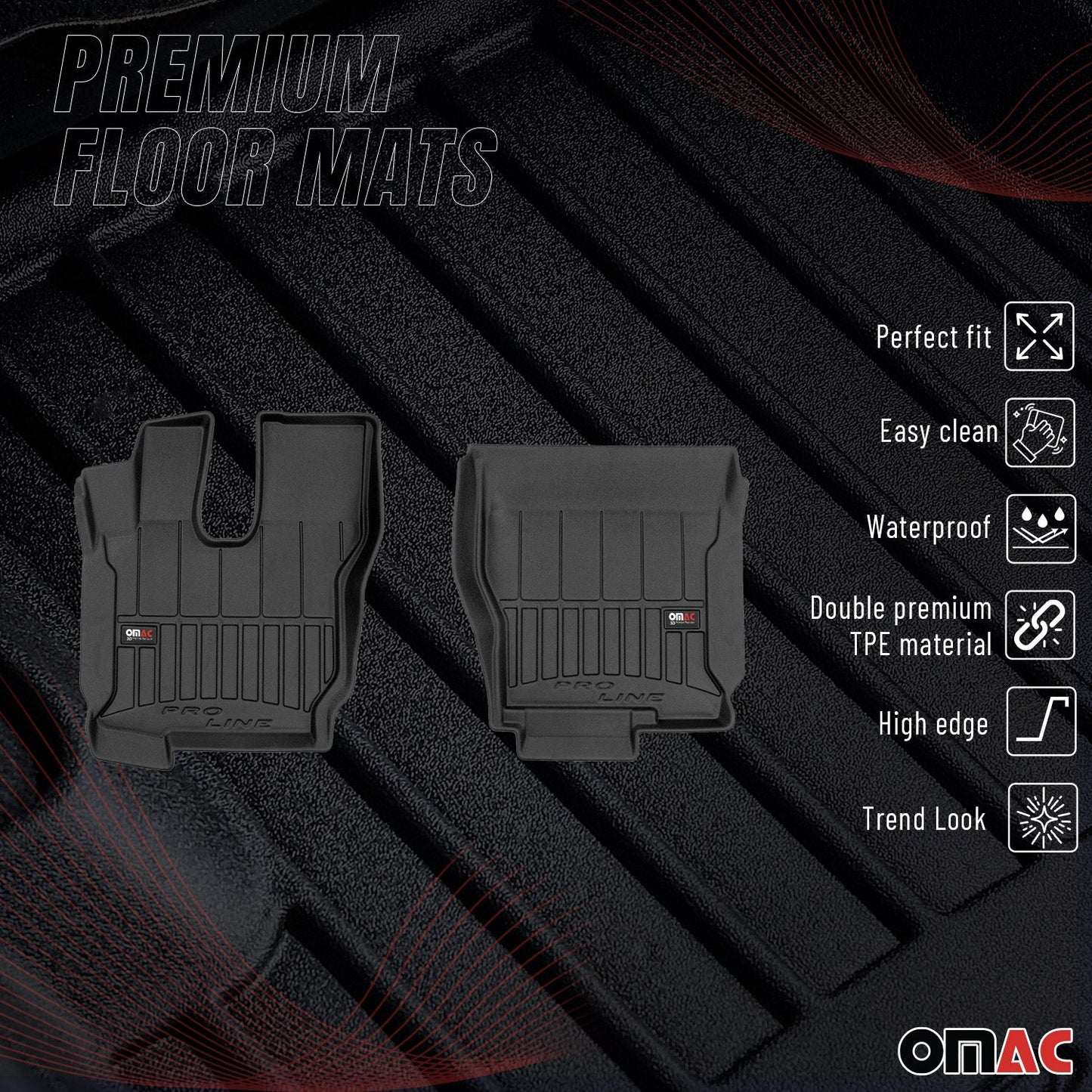 OMAC Gummi Fußmatten für Volvo FM 2001-2020 Premium TPE 3D Automatten Schwarz 2x