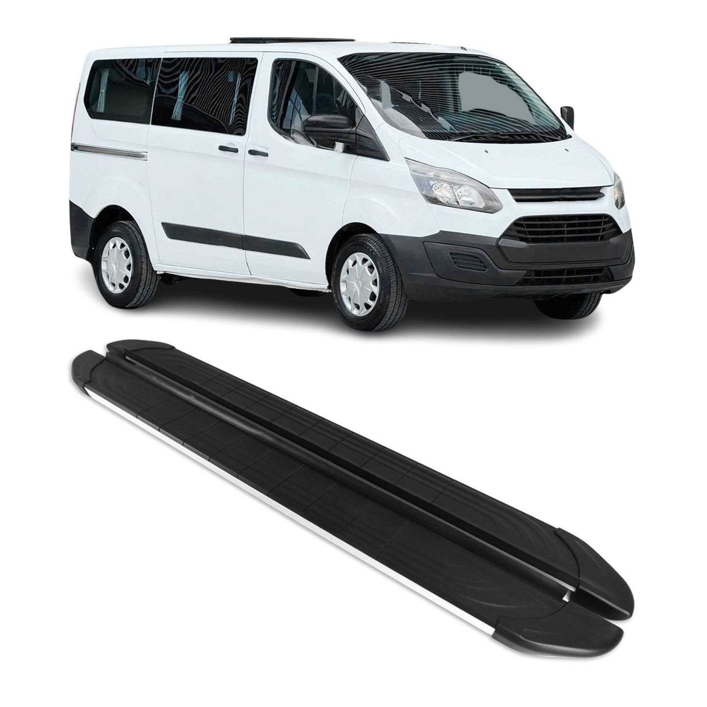 Trittbretter Schweller für Ford Transit Custom 2012-2022 Kurzer L1 Alu Schwarz