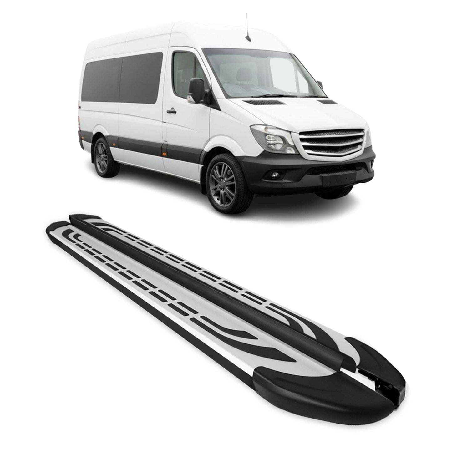 Trittbretter Seitenschweller für Mercedes Sprinter W906 2006-2018 L2 Schwarz Alu