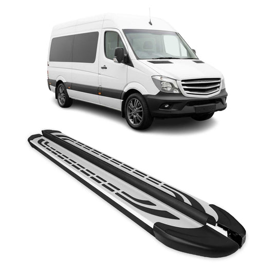Trittbretter Seitenschweller für Mercedes Sprinter W906 2006-2018 L2 Schwarz Alu