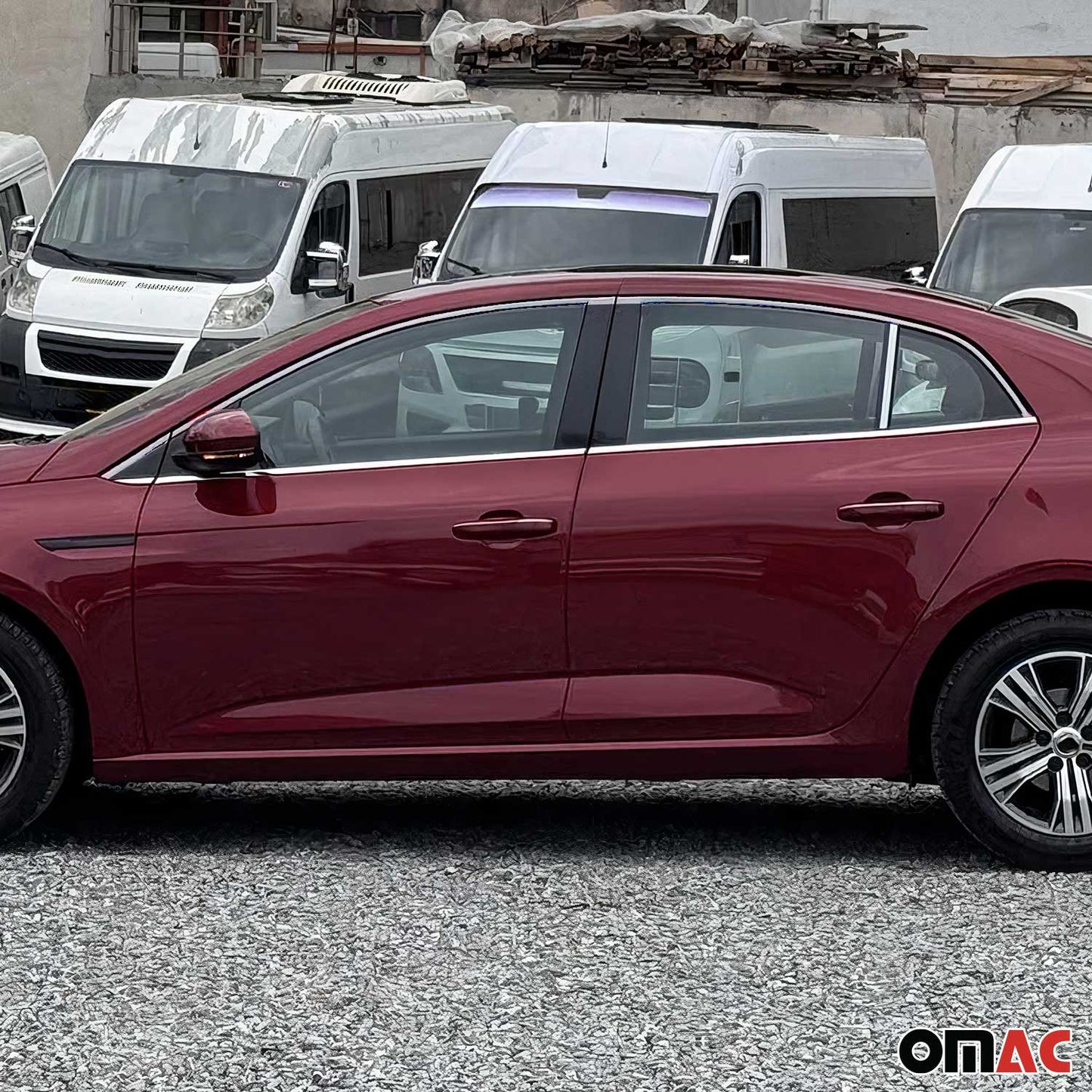 Benzi decorative pentru geamuri Renault Megane Sedan 2016-2025, oțel inoxidabil cromat, 12 buc.