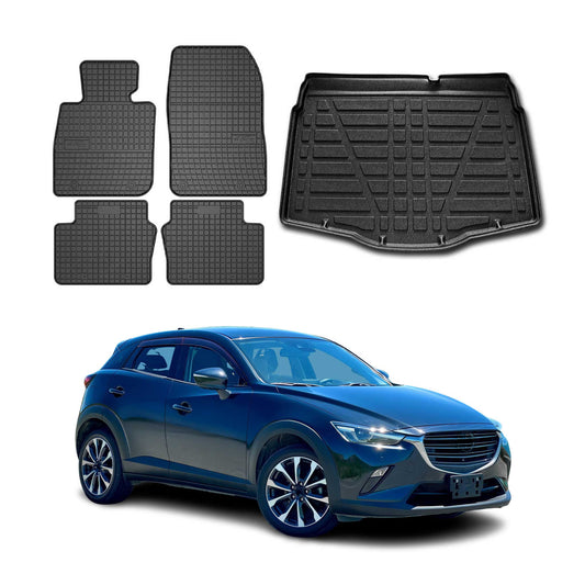Fußmatten & Kofferraumwanne Set für Mazda CX-3 2015-2025 Gummi Schwarz TPE 5x