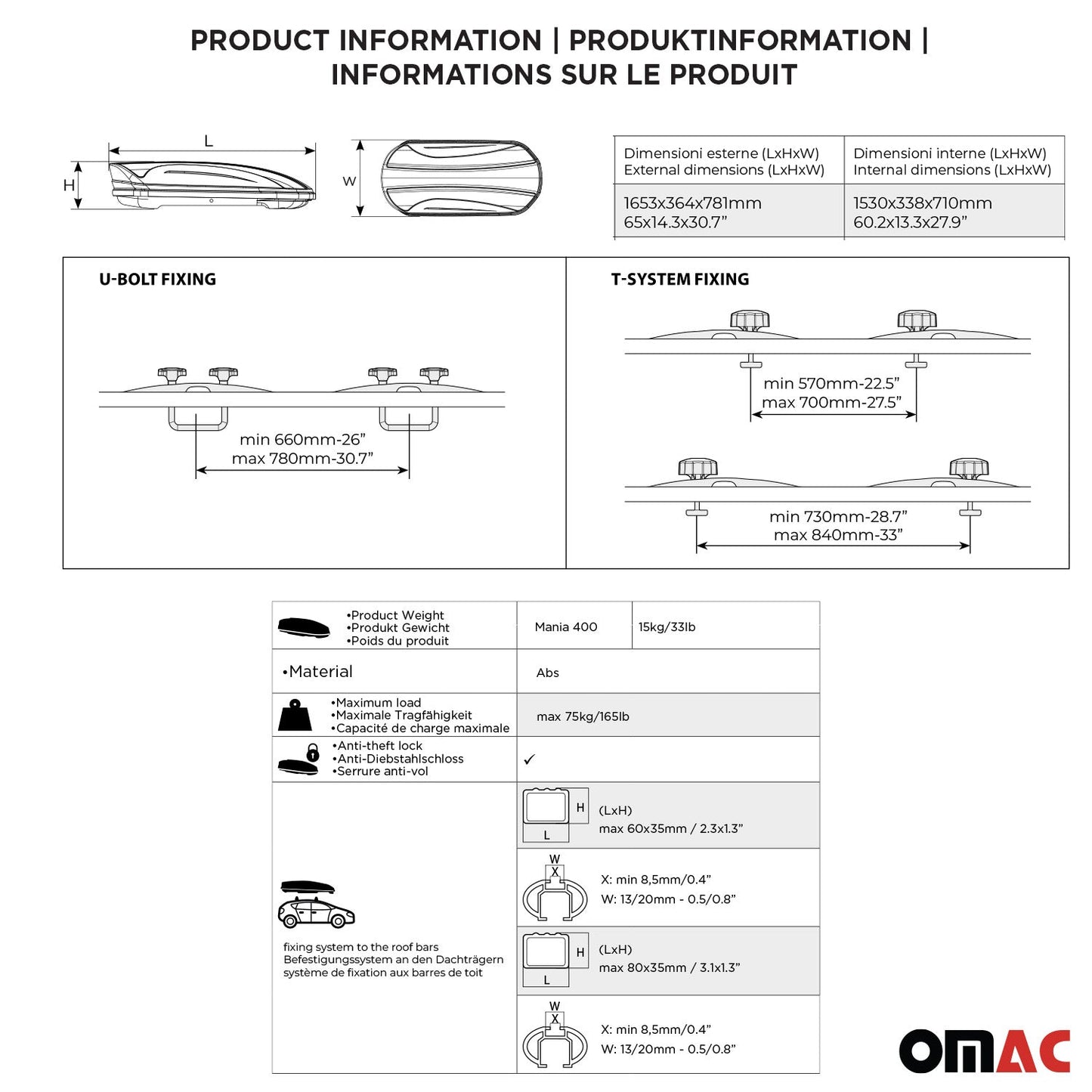 Menabo Dachkoffer Dachbox Gepäckbox Dachgepäckträger Autobox Gepäck Mania 400L