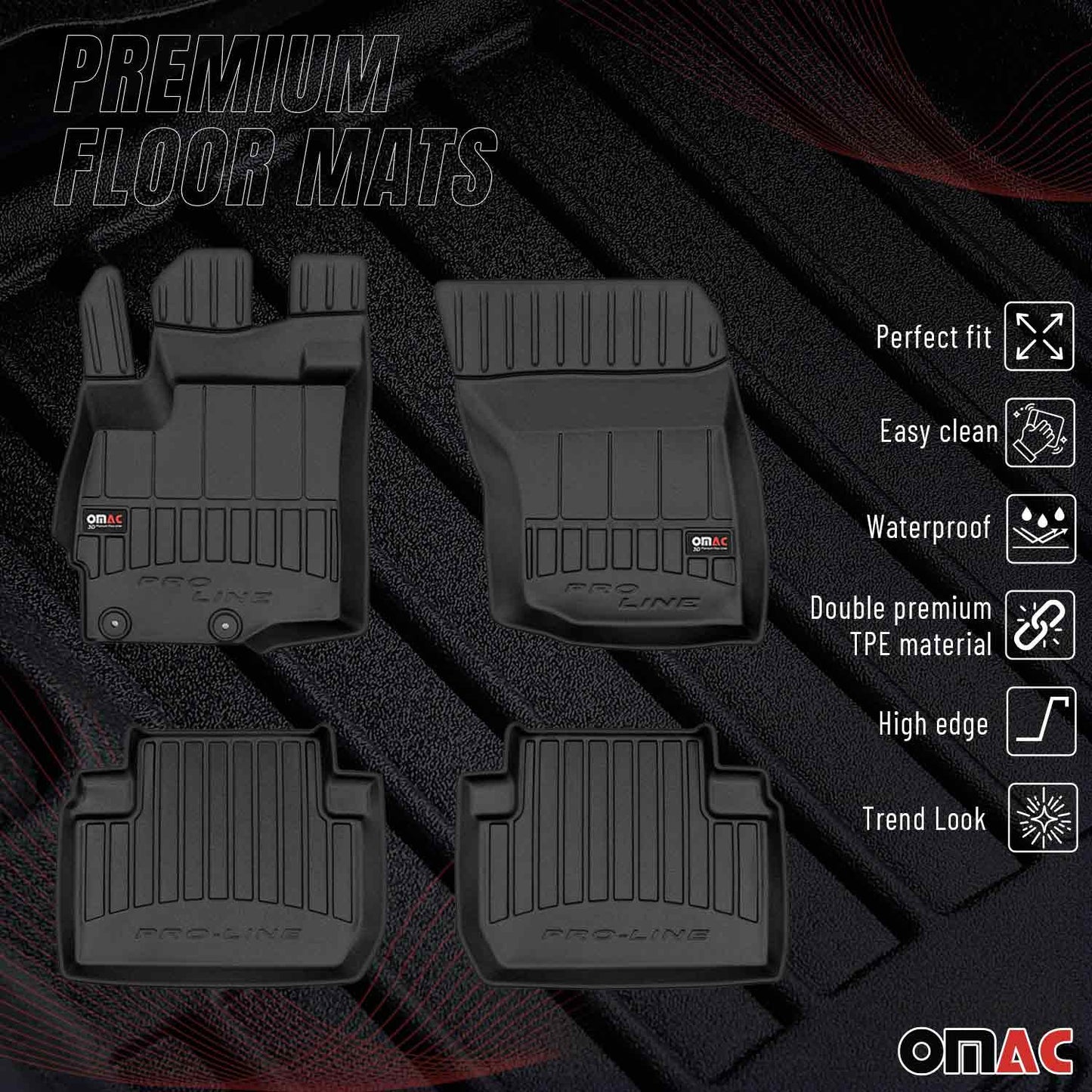 OMAC Gummi Fußmatten für Citroen C-Crosser 2007-2012 Premium Gummi Schwarz 4tlg