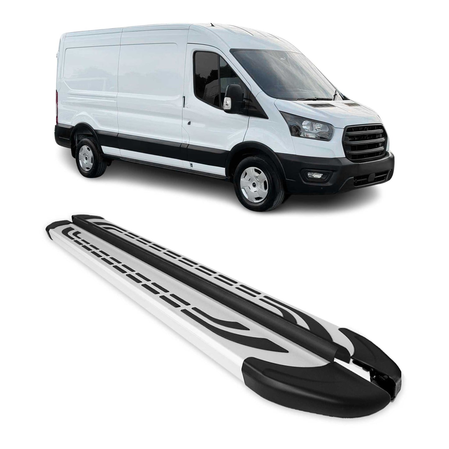 Trittbretter Seitenschweller für Ford e-Transit 2022-2025 L3 Silber Aluminium 2x