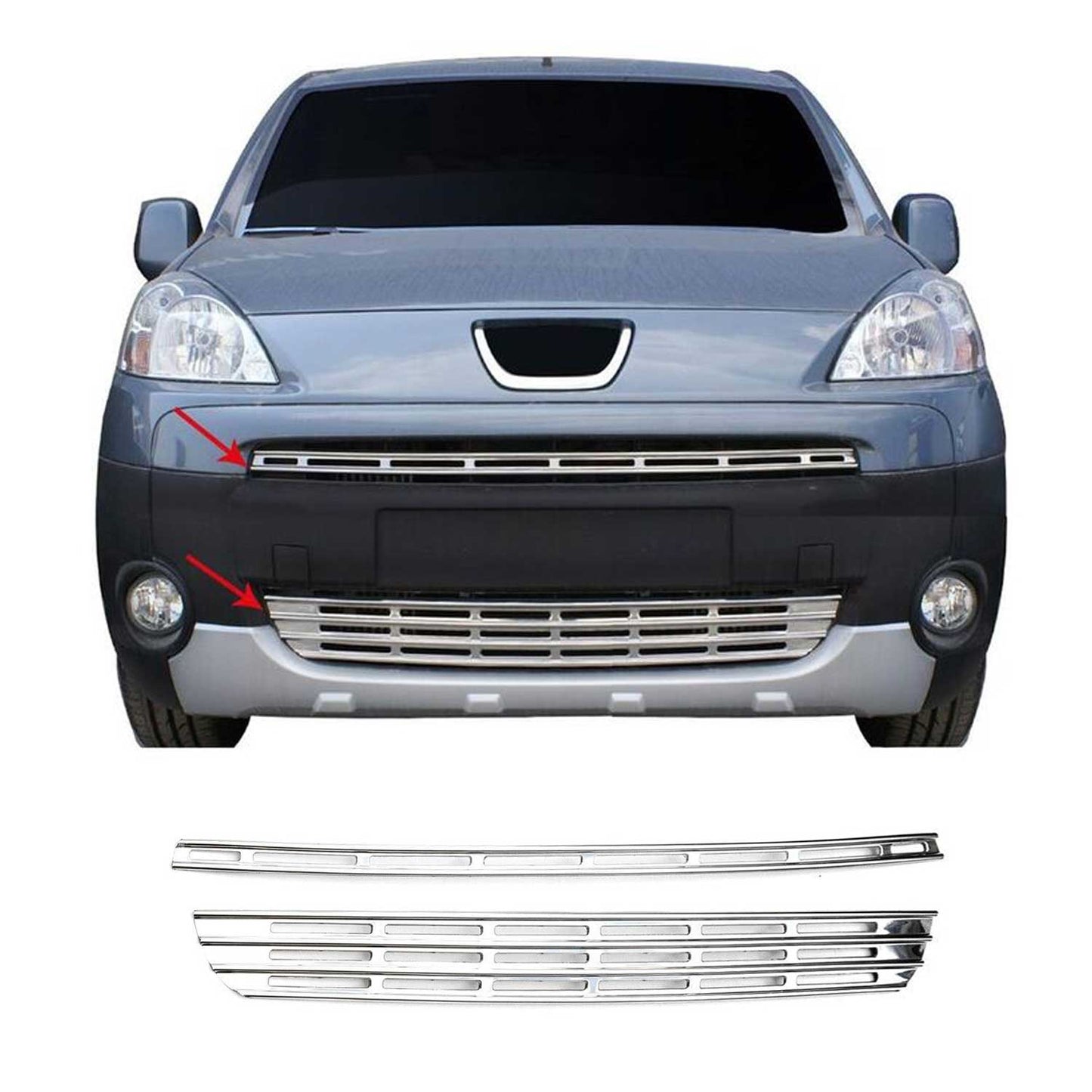 Benzi grilă radiator pentru Peugeot Partner Tepee 2008-2015, cromate, 2x