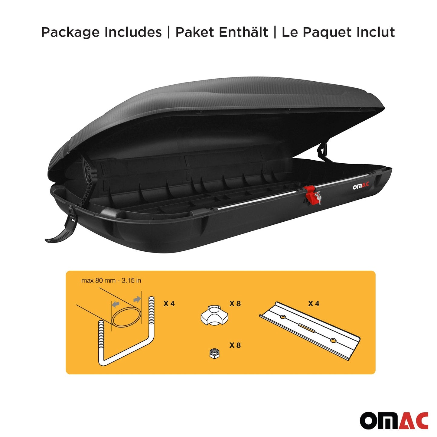 OMAC Dachbox Dachkoffer Gepäckbox 400 Liter Carbonlook Abschließbar Autobox