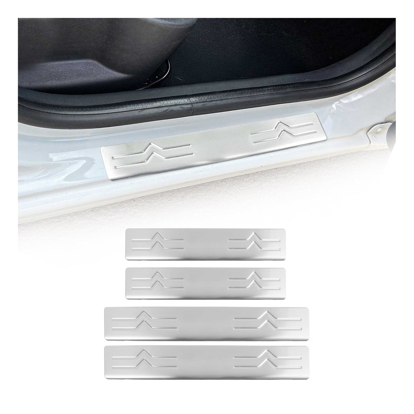 Ornamente prag uși pentru Citroen C4 2010-2018, oțel inoxidabil, argintiu, set 4 piese