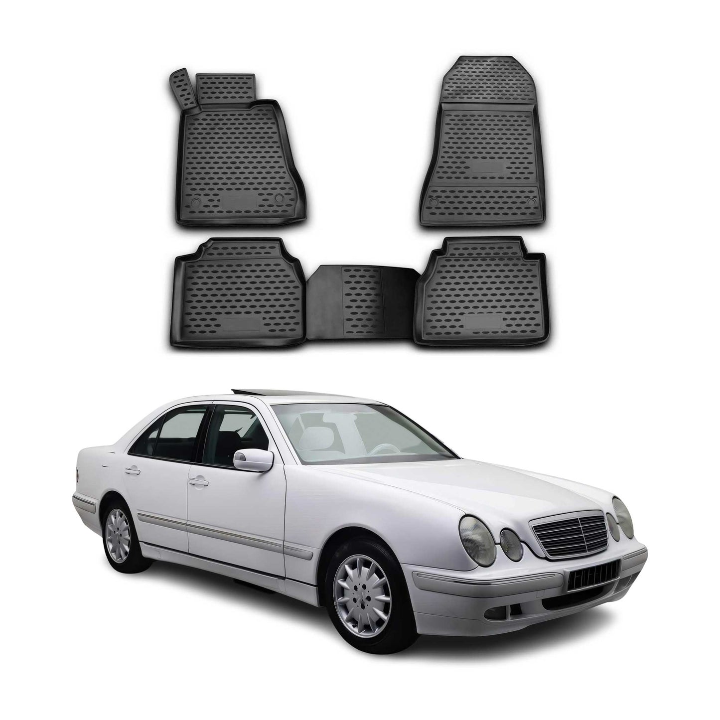 OMAC Gummimatten Fußmatten für Mercedes W210 1995-2002 TPE Automatten Schwarz 4x