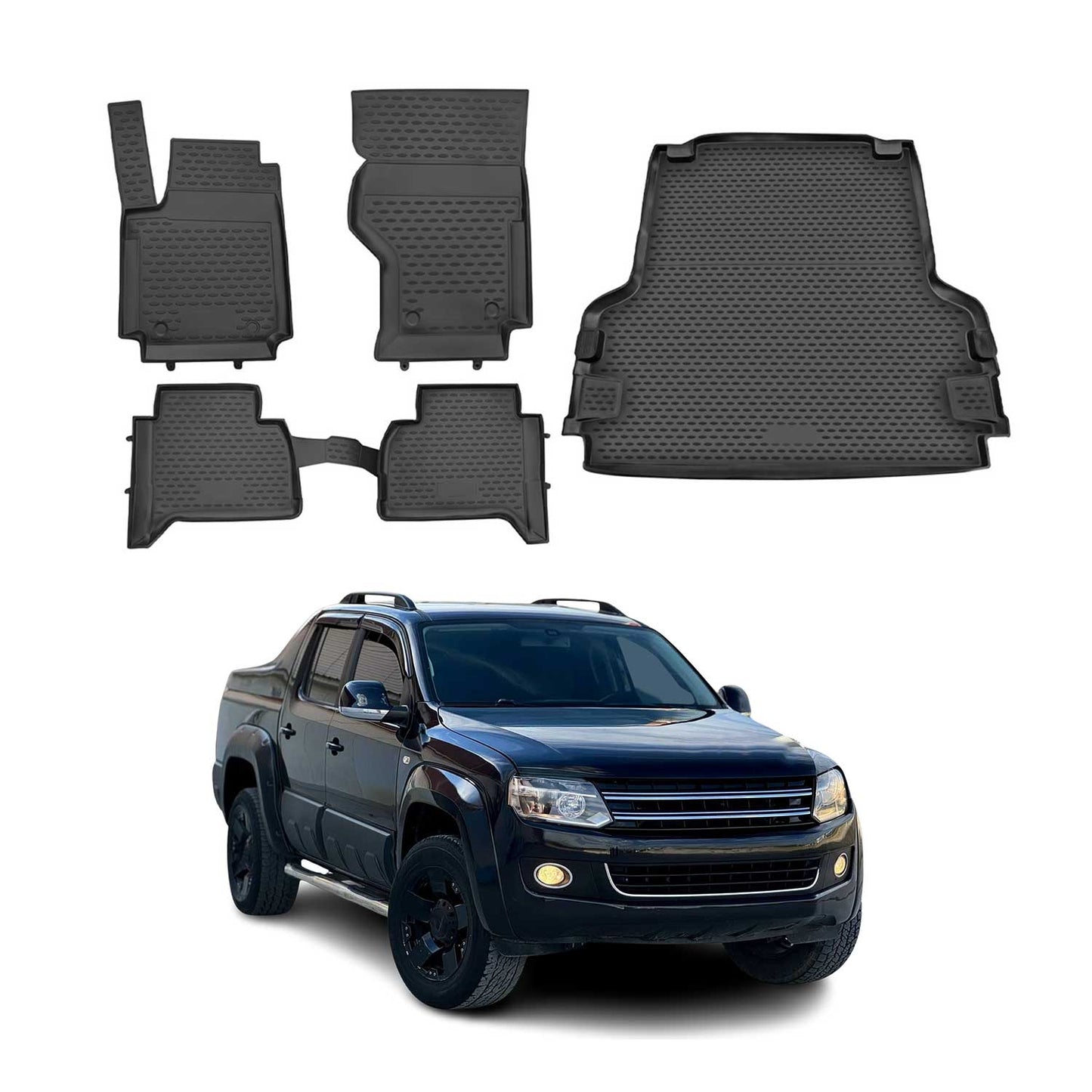 Fußmatten & Kofferraumwanne Set für VW Amarok 2010-2021 Gummi TPE Schwarz 5x