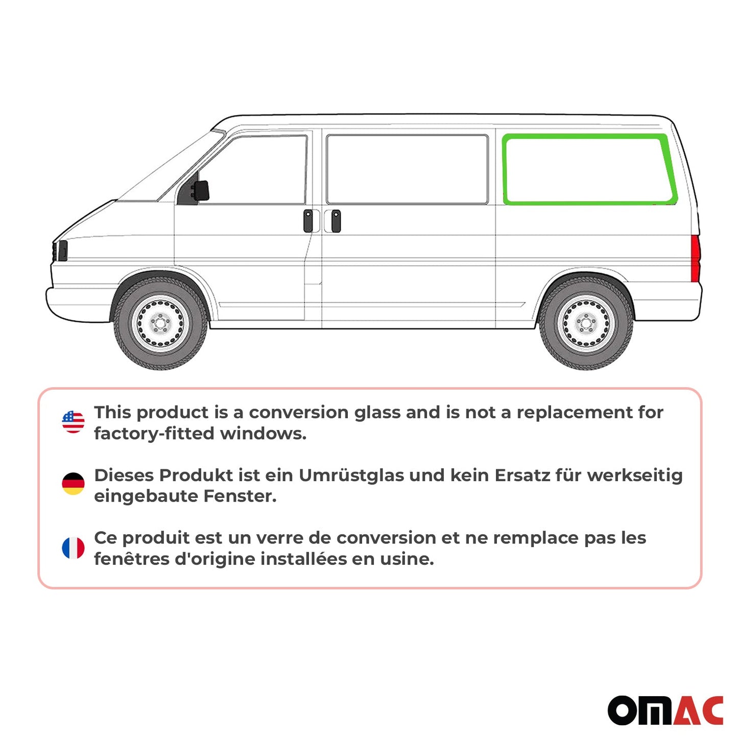 Seitenfenster Sicherheitsglas für VW T4 Transporter 1990-2003 Hinten Links L2 RS