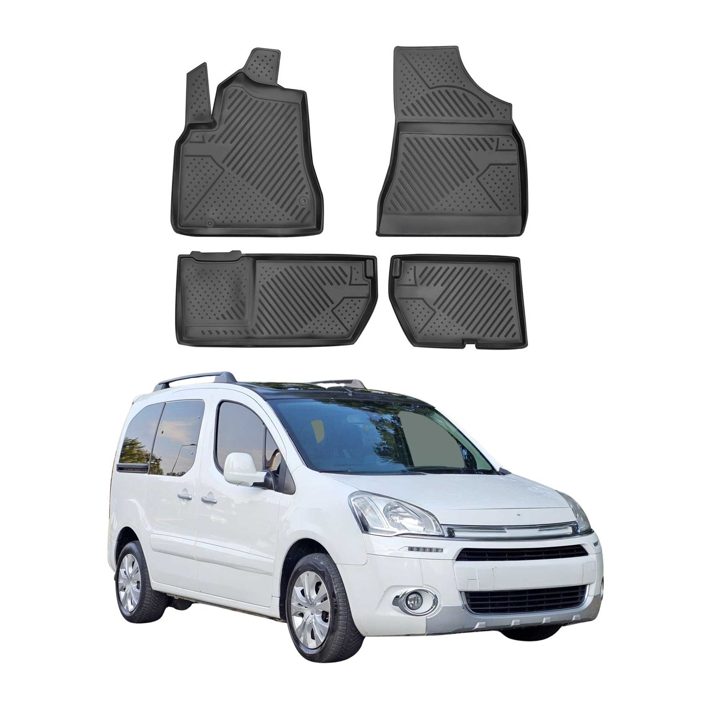 2008-2018 Citroen Berlingo Fußmatten TPE Schwarz 4 tlg