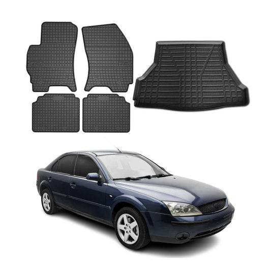 Set covorașe și portbagaj pentru Ford Mondeo mk3 2000-2007, cauciuc, negru, 5 buc.
