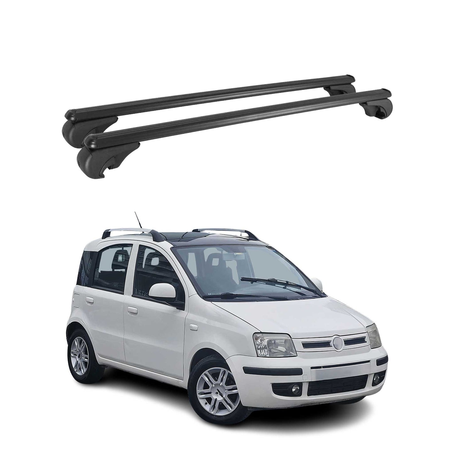 Portbagaj de plafon pentru Fiat Panda Classic 2011-2013 75kg aluminiu negru 2 piese