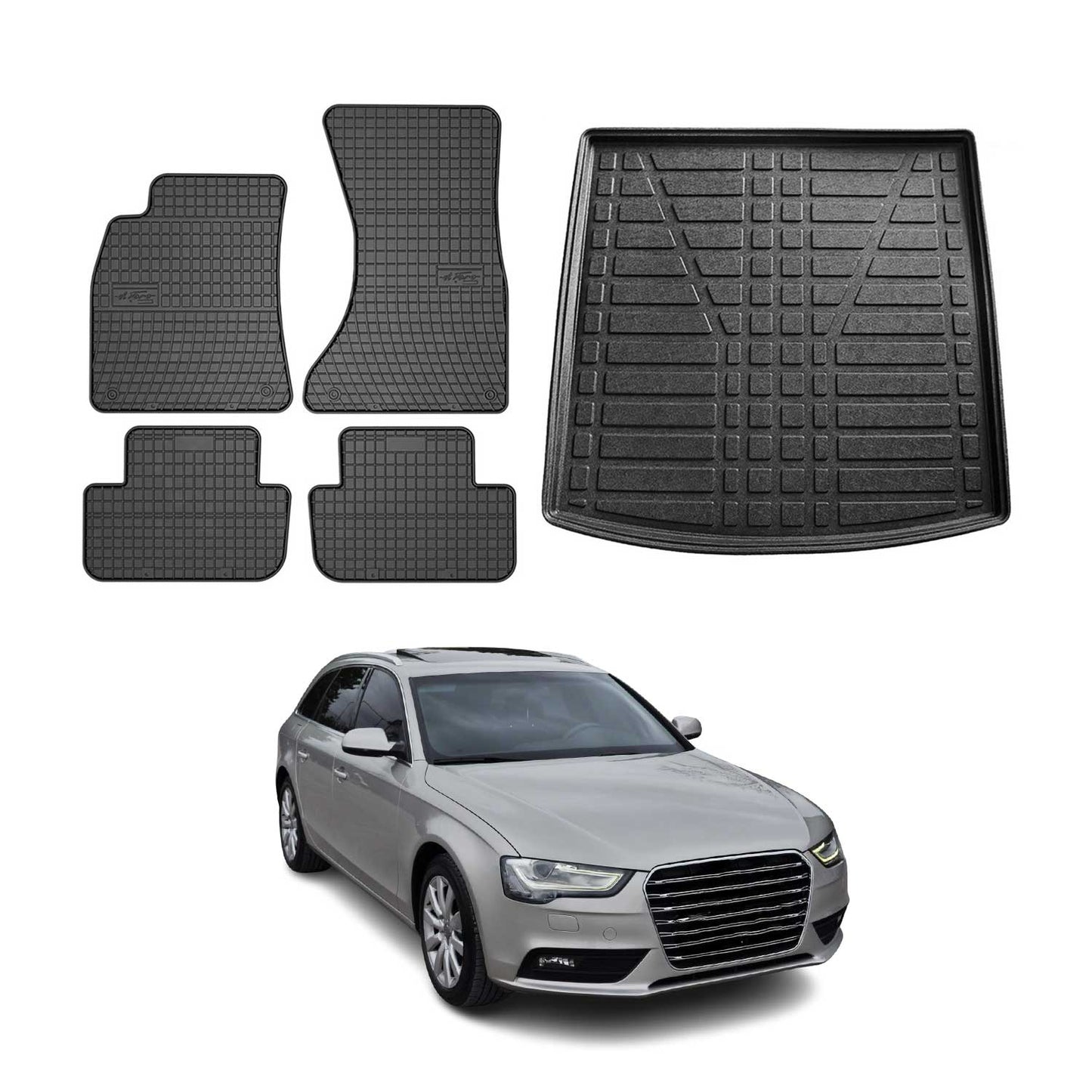 Set covorașe și portbagaj pentru Audi A4 Avant 8K5 B8 2007-2015, cauciuc, negru