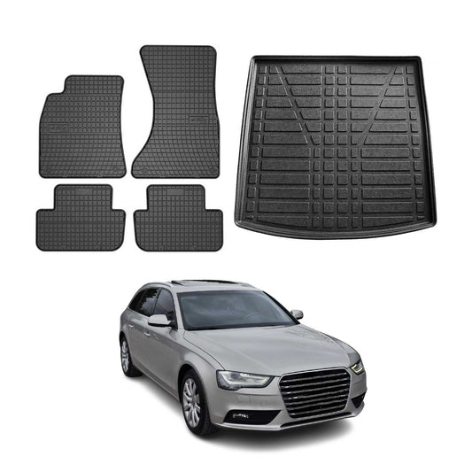 Set covorașe și portbagaj pentru Audi A4 Avant 8K5 B8 2007-2015, cauciuc, negru