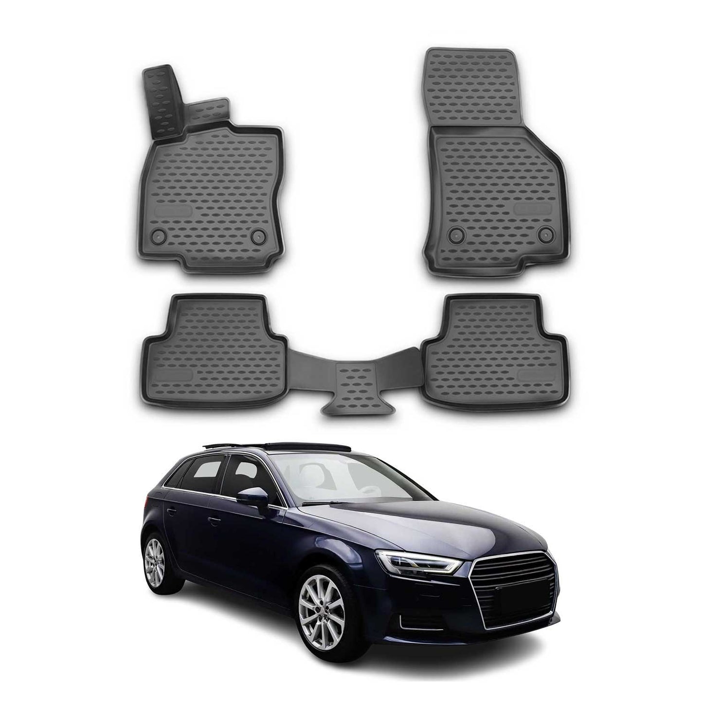 OMAC Gummimatten Fußmatten für Audi A3 2012-2020 Sportback TPE Matten Schwarz 4x