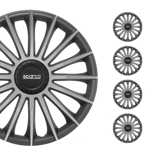 Radkappen Radzierblenden Sparco Treviso 15" Zoll Abdeckung Set Grau Silber 4x