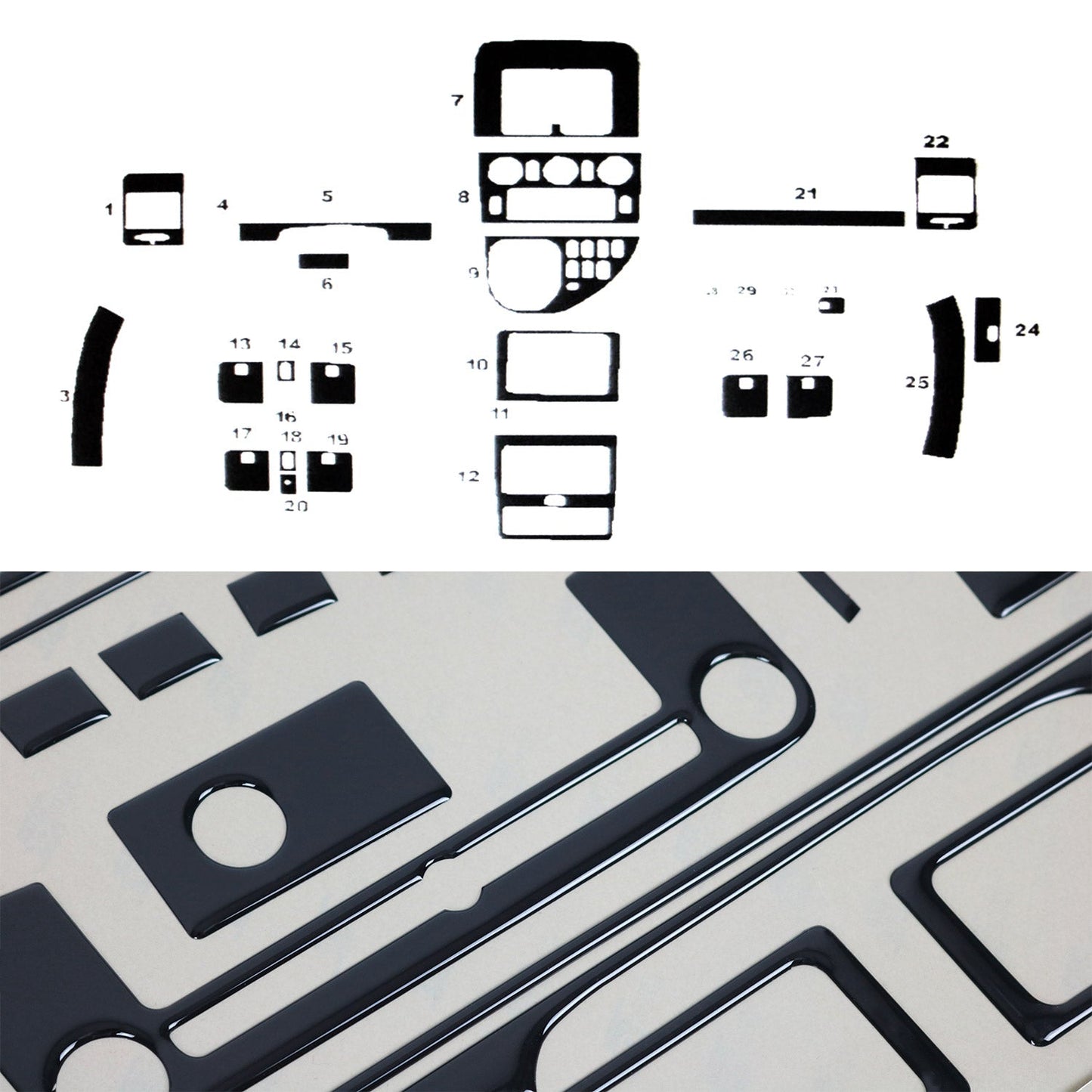 Ornamente interioare cockpit pentru Mercedes Vito 638 112CDI 1996-2003, aspect negru, 30x